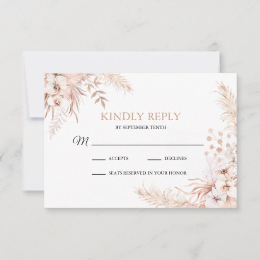 Boho Pampas Grass Floral Wedding RSVP-kaart RSVP Kaartje (Voorkant)