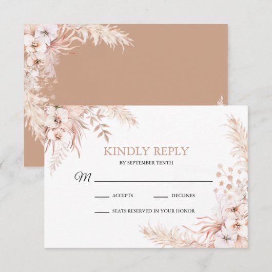 Boho Pampas Grass Floral Wedding RSVP-kaart RSVP Kaartje (Voorkant / Achterkant)