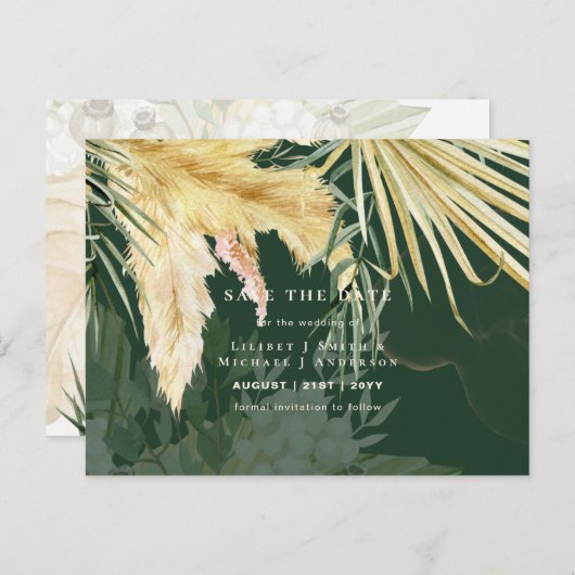BOHO Pampas grass Floral Wedding Save the Date Pos Briefkaart (Voorkant / Achterkant)