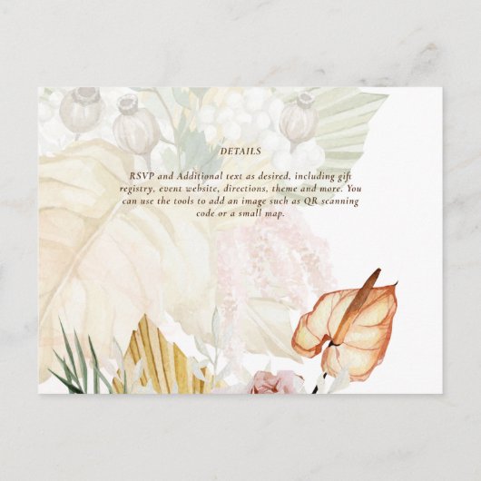 BOHO Pampas grass Floral Wedding Save the Date Pos Briefkaart (Achterkant)