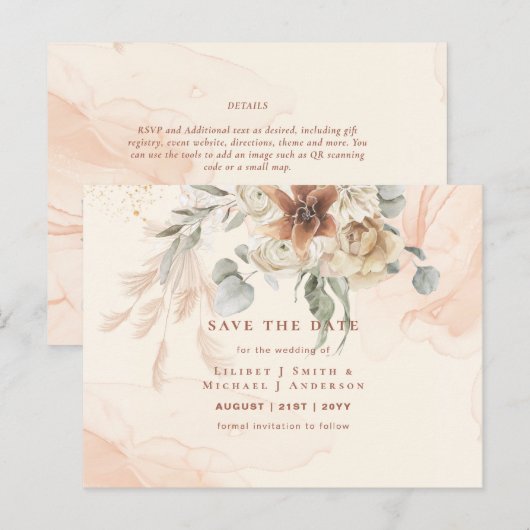 BOHO Pampas grass Floral Wedding Save the Date Pos Briefkaart (Voorkant / Achterkant)
