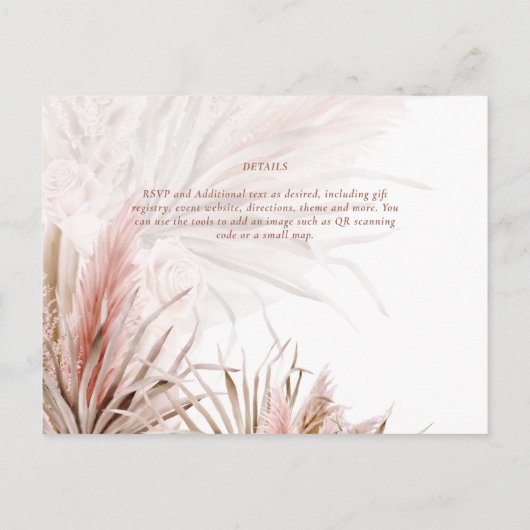 BOHO Pampas grass Floral Wedding Save the Date Pos Briefkaart (Achterkant)