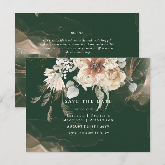 BOHO Pampas grass Floral Wedding Save the Date Pos Briefkaart (Voorkant / Achterkant)