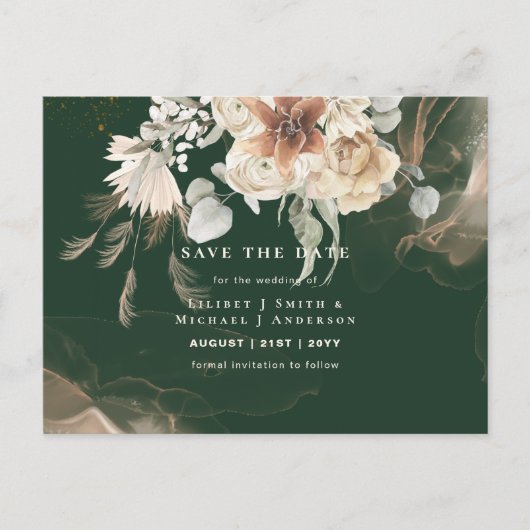 BOHO Pampas grass Floral Wedding Save the Date Pos Briefkaart (Voorkant)