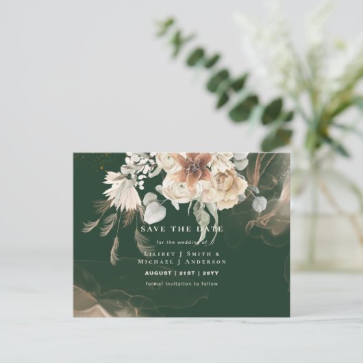 BOHO Pampas grass Floral Wedding Save the Date Pos Briefkaart (Staand voorkant)