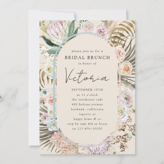 Boho Pampas Grass Florals Bridal Brunch Kaart (Voorkant)