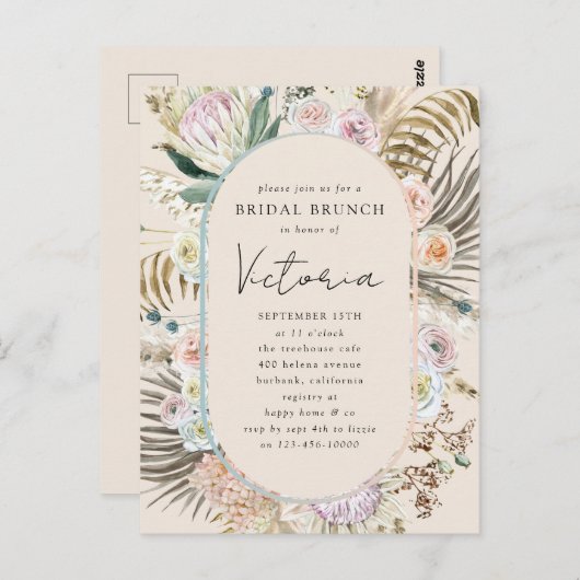 Boho Pampas Grass Florals Bridal Brunch Uitnodigin Briefkaart (Voorkant / Achterkant)