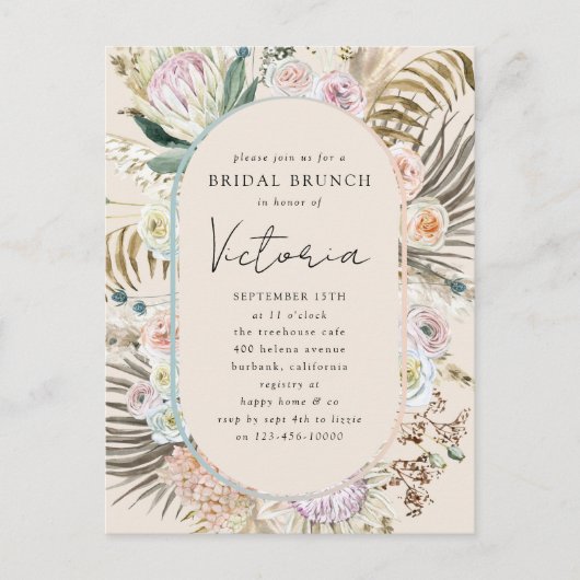 Boho Pampas Grass Florals Bridal Brunch Uitnodigin Briefkaart (Voorkant)