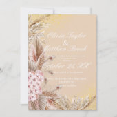 Boho Pampas Grass Flowers Dusty Golden Wedding Kaart (Voorkant)