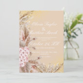 Boho Pampas Grass Flowers Dusty Golden Wedding Kaart (Staand voorkant)