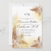 Boho Pampas Grass Flowers Script Wedding Kaart (Voorkant)