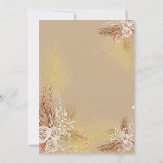 Boho Pampas Grass Flowers Script Wedding Kaart (Achterkant)