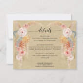 Boho Pampas Grass Foliage Kraft Wedding Details Kaart (Voorkant)