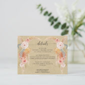 Boho Pampas Grass Foliage Kraft Wedding Details Kaart (Staand voorkant)