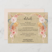 Boho Pampas Grass Foliage Kraft Wedding Details Kaart (Voorkant / Achterkant)