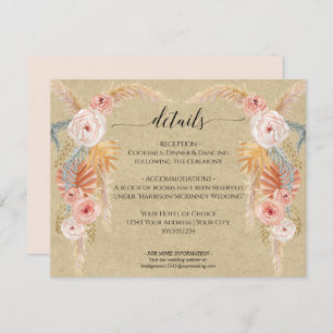 Boho Pampas Grass Foliage Kraft Wedding Details Kaart