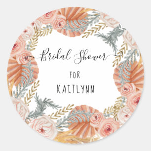 BOHO Pampas Grass Foliage Oerwoud Waterverf Bloeme Ronde Sticker