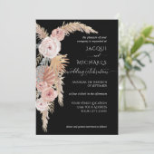 BOHO Pampas Grass Foliage Zwart Blush Bruin Bloeme Kaart (Staand voorkant)