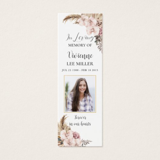 Boho Pampas Grass Foto Begrafenis Herdenking Bladw Mini Visitekaartjes (Voorkant)