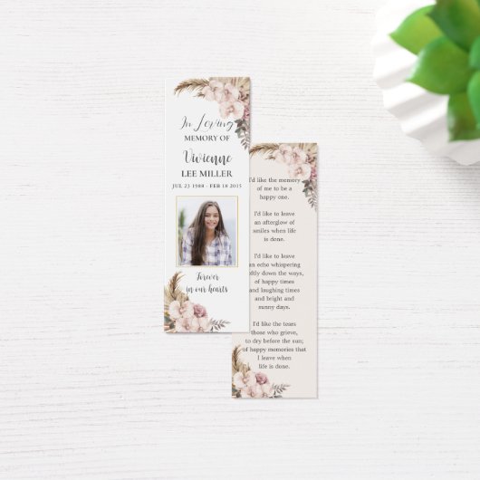 Boho Pampas Grass Foto Begrafenis Herdenking Bladw Mini Visitekaartjes (Bureau)