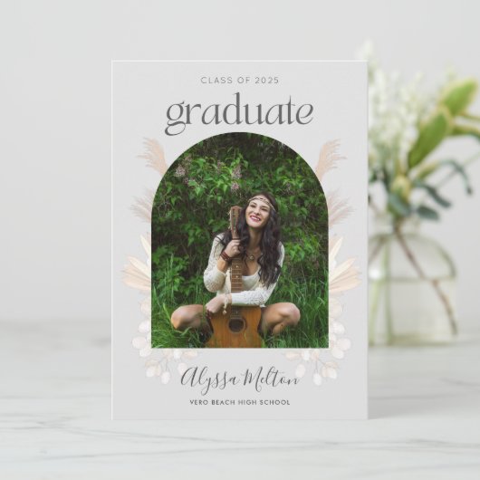 Boho Pampas Grass Foto High School Afstuderen Kaart (Staand voorkant)