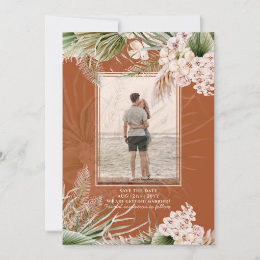 BOHO Pampas grass FOTO Terracotta Save the Date (Voorkant)