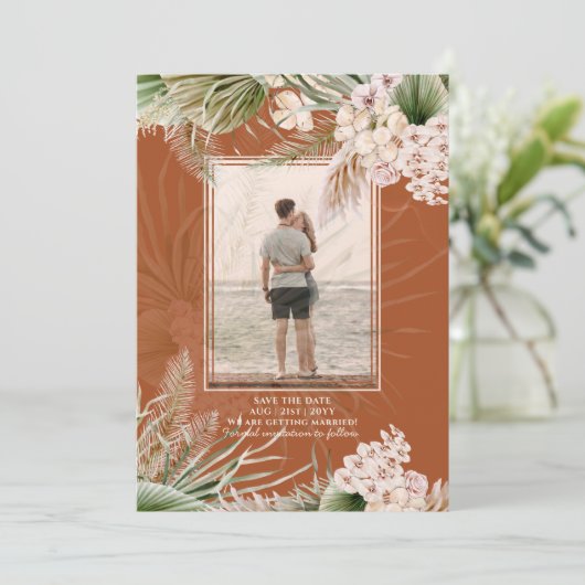 BOHO Pampas grass FOTO Terracotta Save the Date (Staand voorkant)