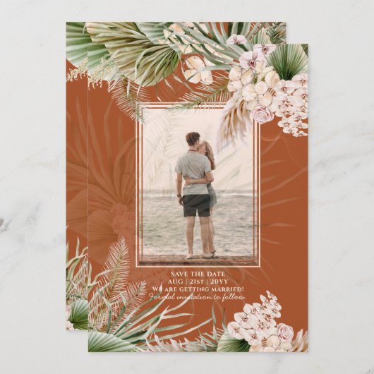 BOHO Pampas grass FOTO Terracotta Save the Date (Voorkant / Achterkant)