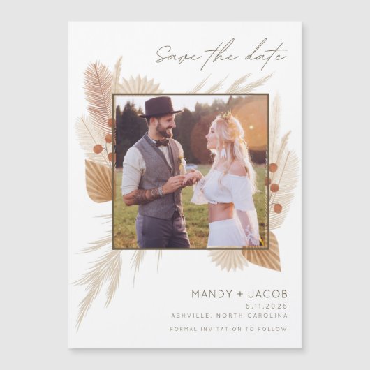 Boho Pampas Grass Foto Wedding Save the Date (Voorkant)