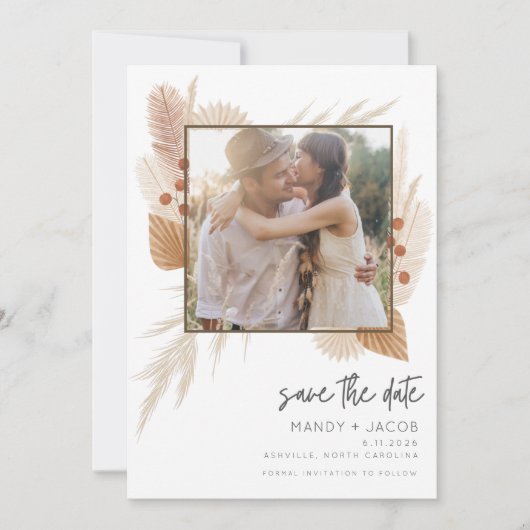 Boho Pampas Grass Foto Wedding Save the Date (Voorkant)