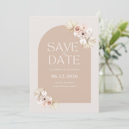 Boho Pampas Grass Foto Wedding Save the Date (Staand voorkant)