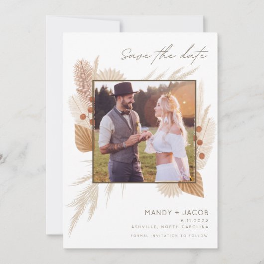 Boho Pampas Grass Foto Wedding Save the Date (Voorkant)