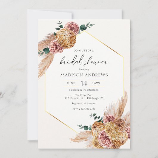 Boho Pampas Grass Gedroogd Boeket Vrijgezellenfees Kaart (Voorkant)