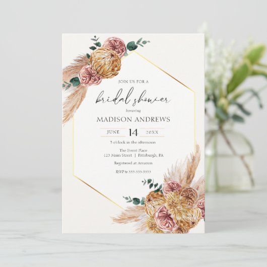 Boho Pampas Grass Gedroogd Boeket Vrijgezellenfees Kaart (Staand voorkant)