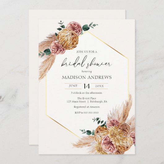 Boho Pampas Grass Gedroogd Boeket Vrijgezellenfees Kaart (Voorkant / Achterkant)