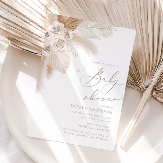 Boho Pampas Grass Genderneutraal Baby shower Kaart