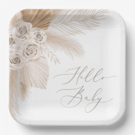 Boho Pampas Grass Genderneutraal Baby shower Papieren Bordje