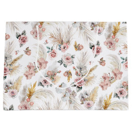 Boho Pampas Grass Gift Bag Blush Floral Groot Cadeauzakje
