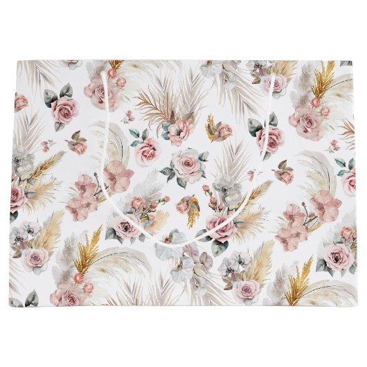 Boho Pampas Grass Gift Bag Blush Floral Groot Cadeauzakje (Voorkant)