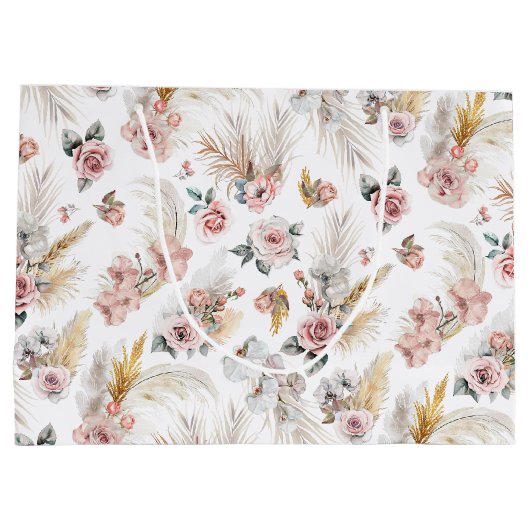 Boho Pampas Grass Gift Bag Blush Floral Groot Cadeauzakje (Achterkant)