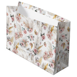 Boho Pampas Grass Gift Bag Blush Floral Groot Cadeauzakje