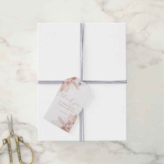 Boho Pampas Grass Girl Baby shower Cadeaulabel (Met Touw)