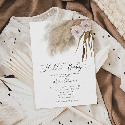 Boho Pampas Grass Girl Baby shower Kaart