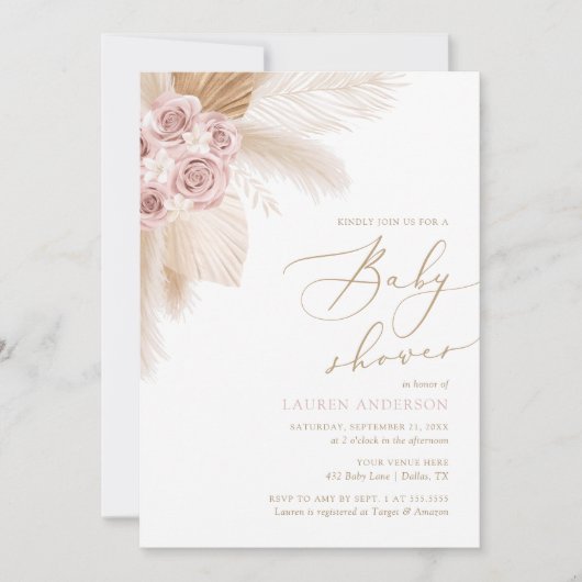 Boho Pampas Grass Girl Baby shower Kaart (Voorkant)