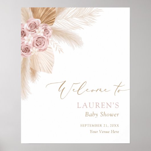 Boho Pampas Grass Girl Baby shower Welkom Poster (Voorkant)