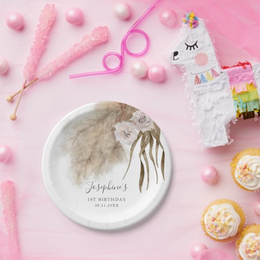 Boho Pampas Grass Girl Birthday Party Papieren Bordje (Feest)
