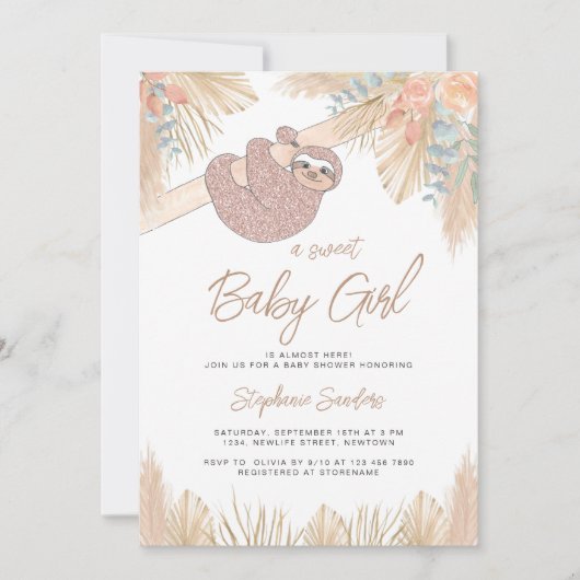 Boho Pampas Grass Girl's Baby shower Kaart (Voorkant)