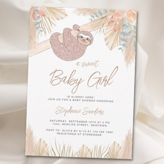 Boho Pampas Grass Girl's Baby shower Kaart