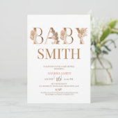 Boho Pampas Grass Girls Baby Word Baby shower Kaart (Staand voorkant)