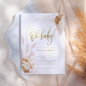 Boho Pampas Grass Gold Floral Baby shower Kaart